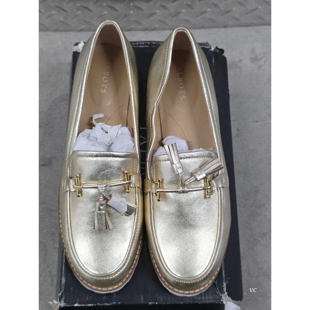 Talbots Laura Tassel Metallic Soft Gold Lug Sole Loafers Women's Size 9.5M